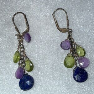 Amethyst, Peridot & Lapis Lazuli-Multi-Gemstone Dangle Earrings-